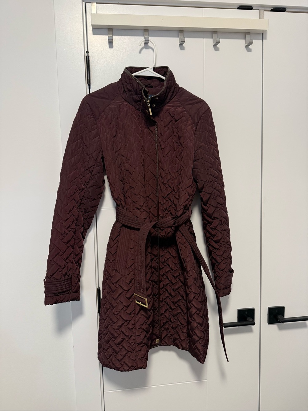 Cole Haan Quilted Long Coat - Burgundy